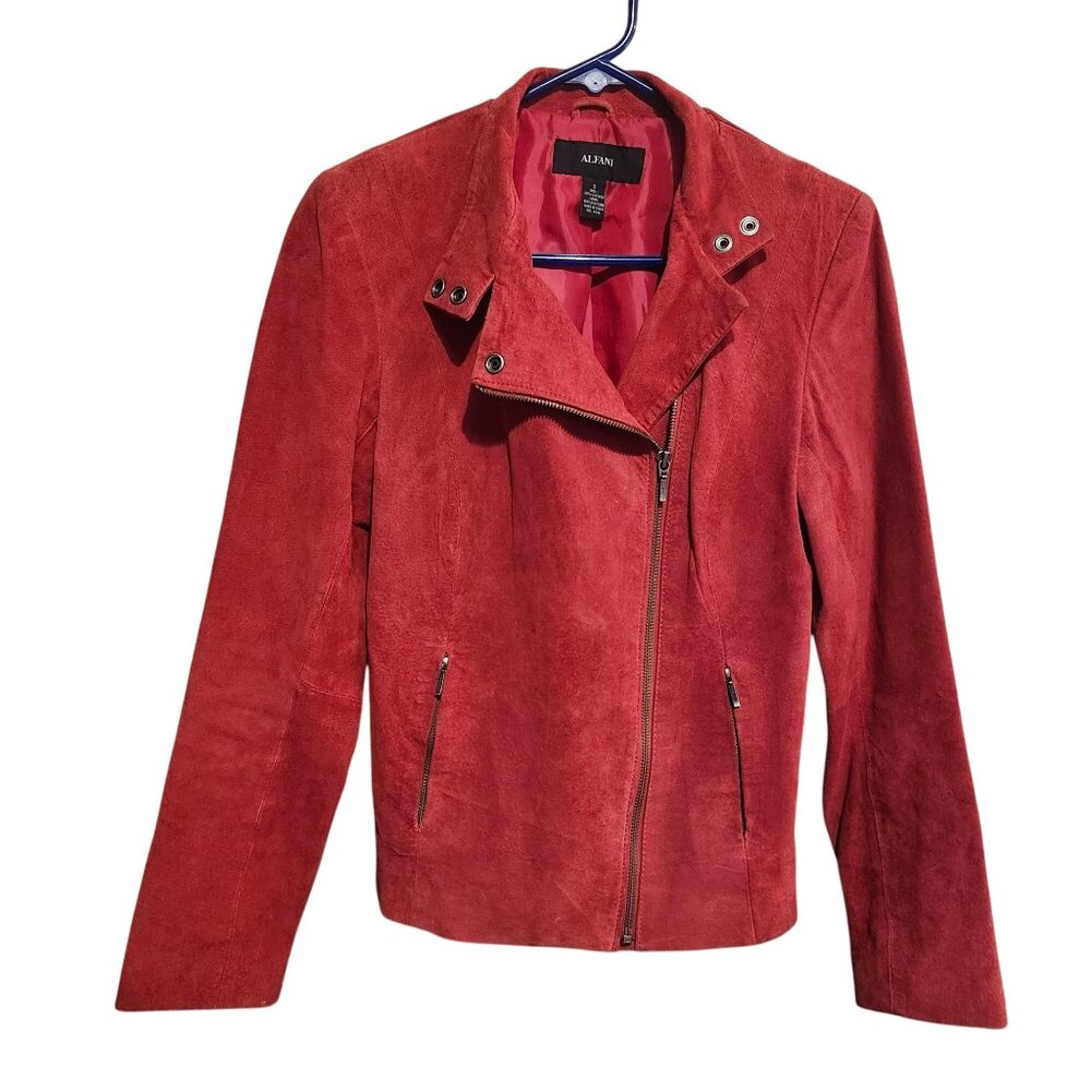 Alfani Women’s Small Red Suede Leather Moto Jacket Asymmetrical Zip Biker